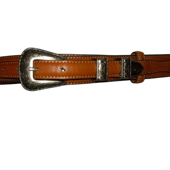 noona Leather etched silver buckle western high quality belt 34 - Picture 6 of 9